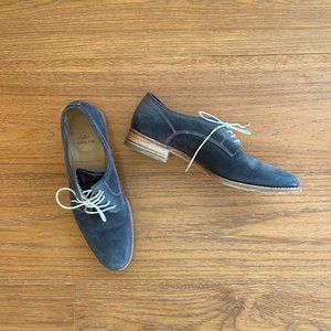 Blue suede loafers